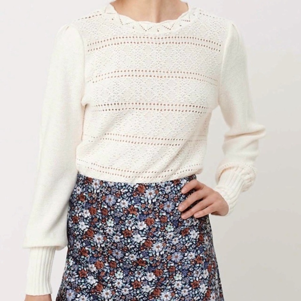 ✨NWT✨ LOFT Dot Stripe Pointelle Sweater - Whisper White - Size 16/18 Plus